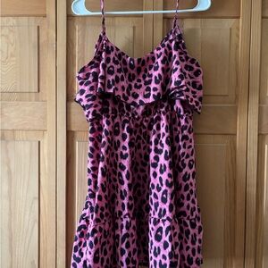 Pink Leopard Print off the shoulder dress